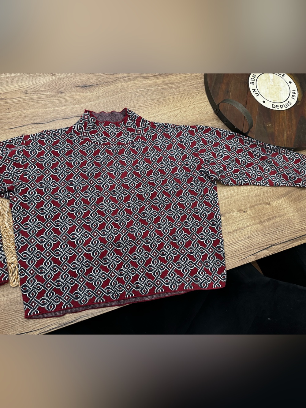 Anthropologie Men's Geometric Turtleneck Sweater - Red, Black, White